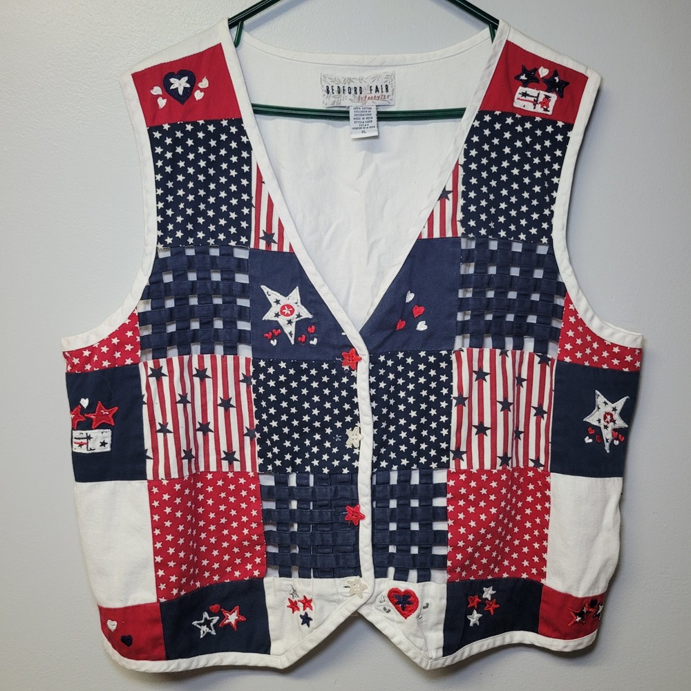 Bedford‎ Fair Vintage Vest Womens XL Independence Day 4th July Patriotic Stars